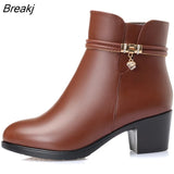 2023 NEW Fashion Soft Leather Women Ankle Boots High Heels Zipper Shoes Warm Fur Winter Boots for Women Plus Size
