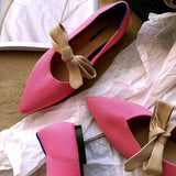 Weaving Bowknot Pointy Toe Ballet Shoes Women Cozy Flats Pregnant Shoes Breath Mixed Color Shallow Knitted Ballerina