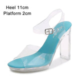 2023 Summer New Sandals Women Fashion Rhinestones Square Heel Transparent Women Shoes High Heels11cm Female Party