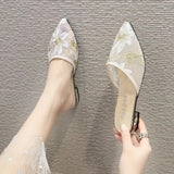 for Women 2023 Pointed Toe Woman Slippers Off White Slides Transparent Summer Mules Low Heel Sandals Clear Sale 39 Y F