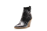 Gold Snake Print Ankle Boots For Women Wedge High Heels Boots Woman Runway Design Chunky Heels Botas Mujer Western