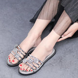 Women Fashion Peep Toe Silver High Quality Anti Skid Beach Sandals Lady Casual Golden Crystal Summer Home Sandals