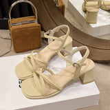 Women's Sandals Summer Footwear High Heels Luxury Designer Shoes Block Heel Low and Elegant Casual Medium Dresses on Offer