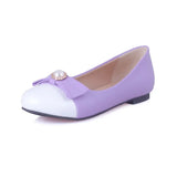 Ballet Flats 2023 Women PU Leather Lady Casual Shoes Men Size 31~51 Candy Colours Blcok Bead Bow Decorate Driving