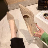 Heel Stretch Knitted Pumps Shoes Women's Shallow Flats High Heels Dress Shoes Pointed Toe Mesh Breathable Cozy