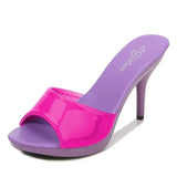 Brand Summer Slippers Women Mixed Colors PU Fine Heel 9cm Outside Sandal Platform Sexy Slipper Women Shoes Slides