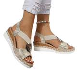 Breakj Large-Size Women's Sandals Metal Buckle Decorative Hemp Rope Slope And Light Bottom Fish Mouth
