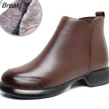 2023 Autumn Winter Women Boots Genuine Leather Flat Heel Side Zipper Soft Soled Retro Style Casual Mother Short