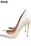 Pumps Famous Brand Designer Shoes for Women Snake's Pattern Pointed Toe Sexy High Heels 12 cm plus size YG021