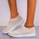 Crystal Flats Shoes for Women Plus Size Breathable Mesh White Sneakers Woman 2023 Autumn Soft Sole ladies Sports