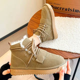 Slip Warm Snow Boots Women Winter Flat Heels Cotton Padded Shoes Woman Faux Suede Lace Up Ankle Boots Women's Plush