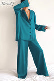 Low Cut Fashion Pajamas Set for Women Loose Casual Long Sleeve Trouser Suits Solid Satin Silk Female Home Fitted Tops