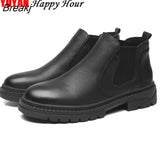 Early Winter Chelsea Boots Men Winter Shoes Mens Boots Leather Thick Sole Soft Leather Booties Man Black Ankle Boots