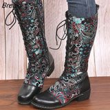New Women's Knee Boots Bohemian Mid-calf Boots Women Vintage Boots Women Shoes Woman Zipper Printing Women's