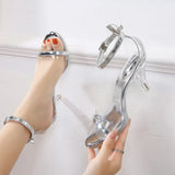 One Word With High Heels Party Sandals Summer Sexy Nightclub Transparent Ladies Shoes New Crystal Thin Heel Women