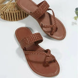Women's braided detail slipper sandals for beach casual faux leather lace-up back flats - available in coffee, black,
