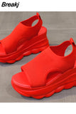 Straps Espadrilles Platform Clogs Wedge Female Shoe 2023 Women's Open Toe Increasing Height High Heels Muffins shoe