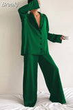 Low Cut Fashion Pajamas Set for Women Loose Casual Long Sleeve Trouser Suits Solid Satin Silk Female Home Fitted Tops