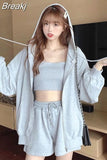 Women 3 Pieces Summer Sleepwear Ensembles De Pyjama Nightgown Suits with Shorts Home Wear Homeware Pijamas