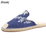 hot selling true flat platform hemp rubber slipper casual floral Sapatilas Sapato women's canvas shoe flat
