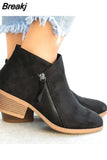 Women Ankle Boots 2023 Autumn Low Heels Solid Colors Platform Sexy Ladies Pumps Zipper Shoes Botas De Mujer