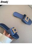 Women's Slippers Summer 2023 Rhinestones Flat Elegant Sandals Female Fashion Outdoor Beach Shoes Slides Chanclas Mujer