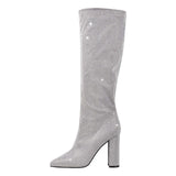 Breakj 2023 New Winter Pointed Thick With High Heel Star Diamond Fashion Show And Knee Boots Women's