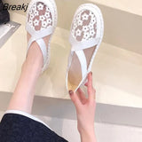 Flower Hollow Women Shoes Slip-on Casual Female Sneakers Flats Round Toe Slip on New Summer Leisure Sweet