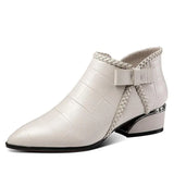 Spring and Autumn Bow Side Zipper Middle Heel Large Size Short Boots Women Pointed Face Comfortable Women's