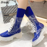 Women Ankle Boots Transparent Thick Sole Waterproof Ankle Boots Women Transparent Heel Booties Sexy Women Rain