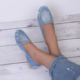 Women Shoes 2023 Spring Autumn Women Casual Flat Shoes Slips Round Toe Denim Flat Loafer Plus Size Jeans Shoes Zapatos
