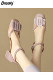 Bow Ladies Shoes with Medium Heels Sandals for Women Purple Closed Summer 2023 Clear Transparent Wholesale Korea Shoe