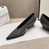 Women Mid Heels Shoes Platform Chunky Sandals 2023 Autumn New Trend Pointed Toe Shallow Shoes Pumps Dress Casual Mujer