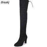 Spring New Fashion Side Zipper Large Size Long Women's Boots Were Thin High-heeled Thick Suede Over-the-knee Women