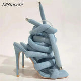 Snake Strap Long Shoes Women's Sandals Summer 2024 Sexy Stiletto Heel Stripper Shoes Star Style Slingback Heeled