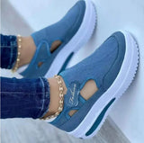 Breakj Large-Size Flying Breathable Leisure Single Shoe Slope Hed Thick Sole Hollow Magic Sticker Round Head Low Female Single
