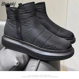Men's Boots All Black Fashion Casual Shoes for Men Down Cloth Waterproof Cold Protection Warm Fleece Thick Snow Boots