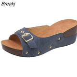 New Summer Fashion Women Slippers Fish Mouth Belt Buckle Rivet Wedge Sandals Outdoor Sports Beach Height Increase