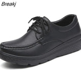 Women's Walking Shoes Loafers Wedges Lace-up Genuine Leather Shoes Thick Bottom Comfortable Nurse Work Shoes