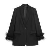 Sleeve Blazer Pant Sets Women Fashion Single Button Jacket Zipper Trousers Autumn Winter Office Outfits Outwear