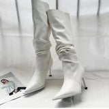 Women's Shoes 2023 High Quality Slip-on Women's Boots Fashion Pleated Office and Career Sexy Pointed Toe Knee-High Boots