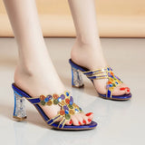 Slippers Full Of Diamond High Heels Women's New Fashion Thick Heels Wear Fashionable Sexy Slippers In The Summer Of