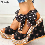 Women Sandals Dot Bowknot Design Platform Wedge Female Casual High Increas Shoes Ladies Fashion Ankle Strap Open Toe
