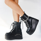 Design Gothic Style INS Hot Sale Fashion Boots Women Shoes Autumn Punk Black High Heels Platform Wedges Boots