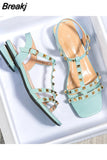 Heeled Sandals Fashion Womens Shoes 2023 Large Size Med Black Luxury Summer New Studded Girls Comfort Big Medium Low