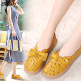 New Moccasins Women Flats Autumn Woman Loafers Genuine Leather Female Shoes Slip On Ballet Bowtie Women's Shoe Size