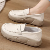 Footwear Low Leather High on Platform Shoes for Women Loafers White Casual Daily Routine Autumn Offer Korean Fashion