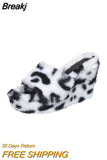 Size High-heeled Furry Slippers for Women's Autumn Winter 2023 New Open-toed Fashion Slope Loafers Fur Slippers