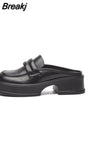 Med Increased Internal Female Shoes Cover Toe Ladies' Slippers Platform 2023 Flat Rubber PU Slides Basic Shoes Ladies'