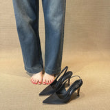 Breakj Classic Simple Gray High-Heeled Women's Sharp Head Behind A Word Buckle With Commute Banquet Fine